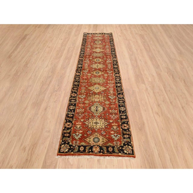 2010s Red and Black, Hand Knotted Karajeh Design With Tribal Medallions, Pure Wool, Runner Oriental Rug For Sale In New York - Image 6 of 9