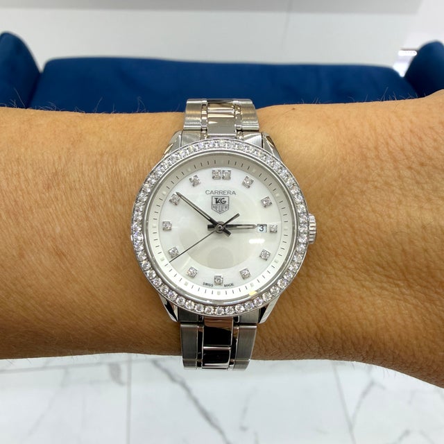 Ladies Tag Heuer Carrera 27mm wv1413.ba0793 Mop Diamond Dial Steel Quartz Watch For Sale - Image 11 of 11