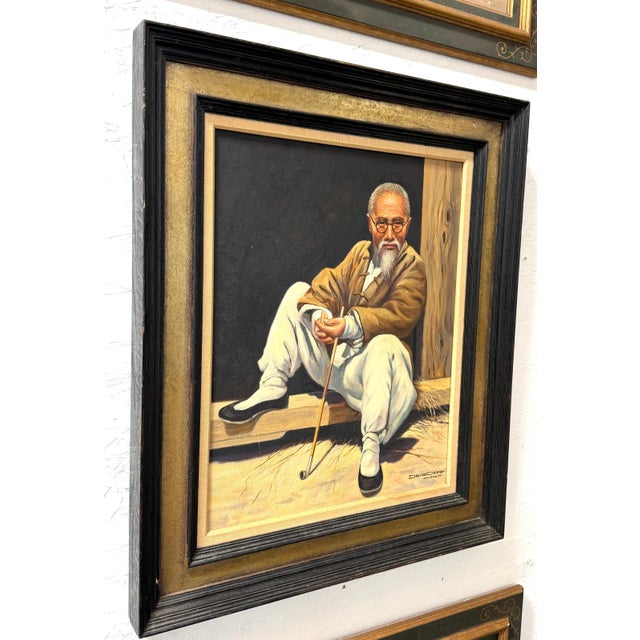 Mid 20th Century David Cheng Hong Kong 1961 Portrait of Scholar with Opium Pipe Oil Painting For Sale - Image 5 of 9