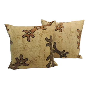Vintage Tan and Brown African Graphic Square Decorative Pillows - Set of 2