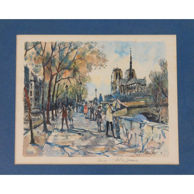 French Country Vintage Parisian Cityscape Lithograph of the Notre Dame Cathedral in Paris For Sale - Image 3 of 10