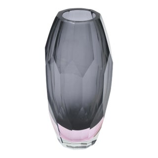 80's Murano Sommerso Faceted Gray, Pink Gradient Vase For Sale