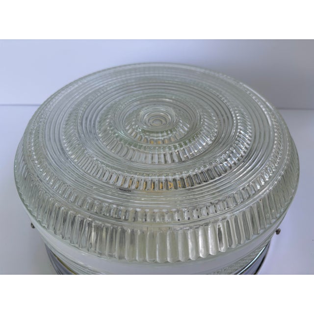 Vintage 1940s Art Deco Clear & White Pressed Glass Chrome Flush Mount Ceiling Light For Sale In Orlando - Image 6 of 12