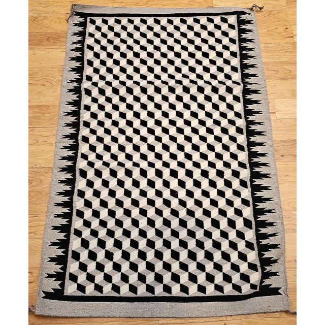 Vintage Native American Navajo Rug, Handwoven Wool, Allover Tumbling Block Pattern, 3x5 For Sale In Chicago - Image 6 of 13
