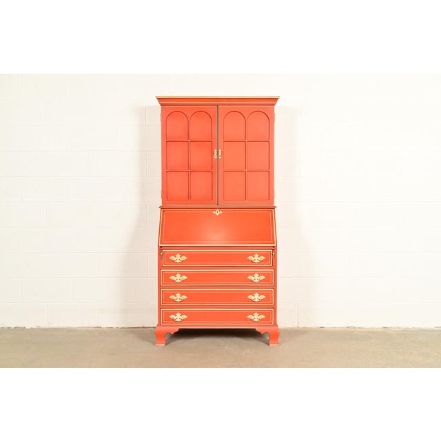 Baker Furniture Style Georgian Red Lacquered Bureau With Drop Front Secretary Desk, Circa 1970s For Sale - Image 15 of 15