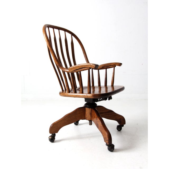 Vintage Oak Swivel Desk Chair For Sale - Image 4 of 12