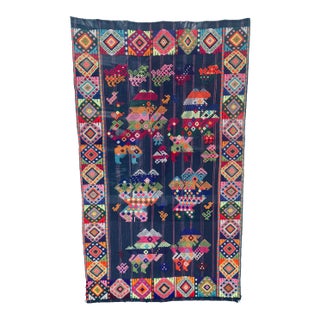 Framed Vintage Guatemalan Maya Narrative Embroidered Textile Folk Art For Sale