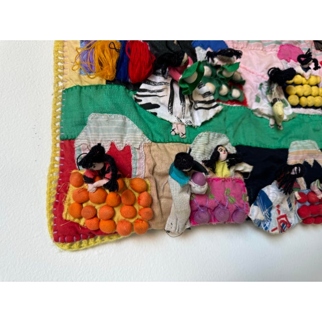 Vintage " Orange Harvest - Landscape " Peruvian Folk Art Hand Embroidery Wall Tapestry For Sale - Image 9 of 12
