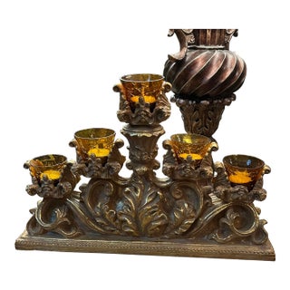 1960s Mid-Century Modern 5-Lite Gold Candelabra Centerpiece For Sale