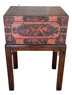 Maitland-Smith Georgian Style Decoupaged Mahogany Cellarette Box on Stand