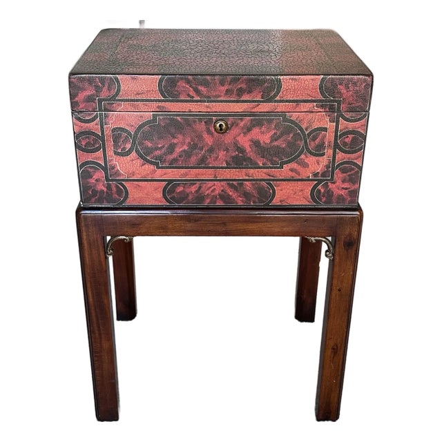 Theodore Alexander Georgian Style Decoupaged Mahogany Cellarette Box on Stand For Sale