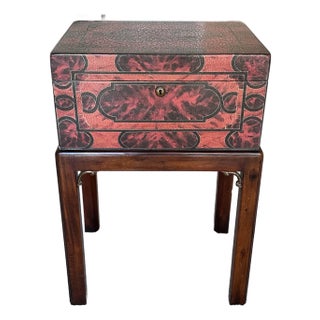 Theodore Alexander Georgian Style Leather Covered Mahogany Box on Stand For Sale
