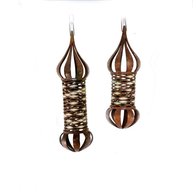 1950s 1950s Pepe Mendoza Sculptural Pendant Lamps Bronze and Malachite Mexico For Sale - Image 5 of 5