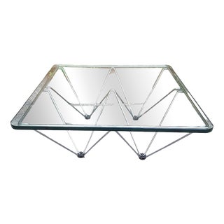 Coffee Table in Chromed Iron with Glass Top Alanda Style by Paolo Piva, 1970s For Sale