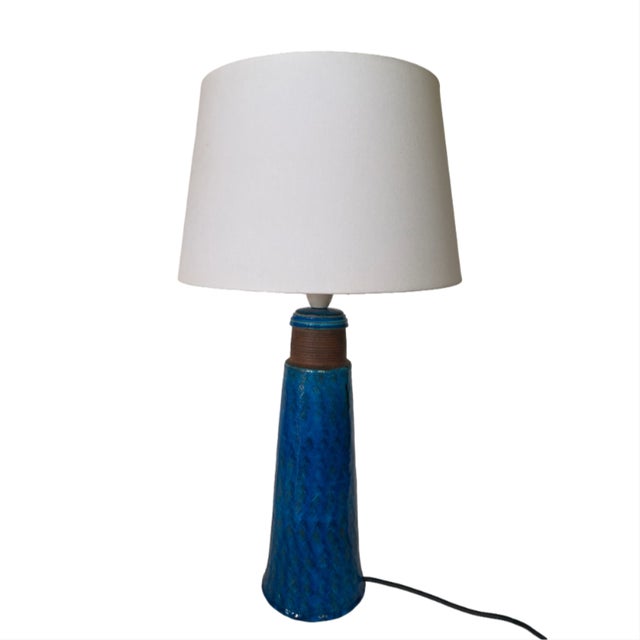 Danish Sculptural Stoneware Table Lamp in Terracotta and Cobalt Blue by Nils Kähler, 1950s For Sale - Image 14 of 14