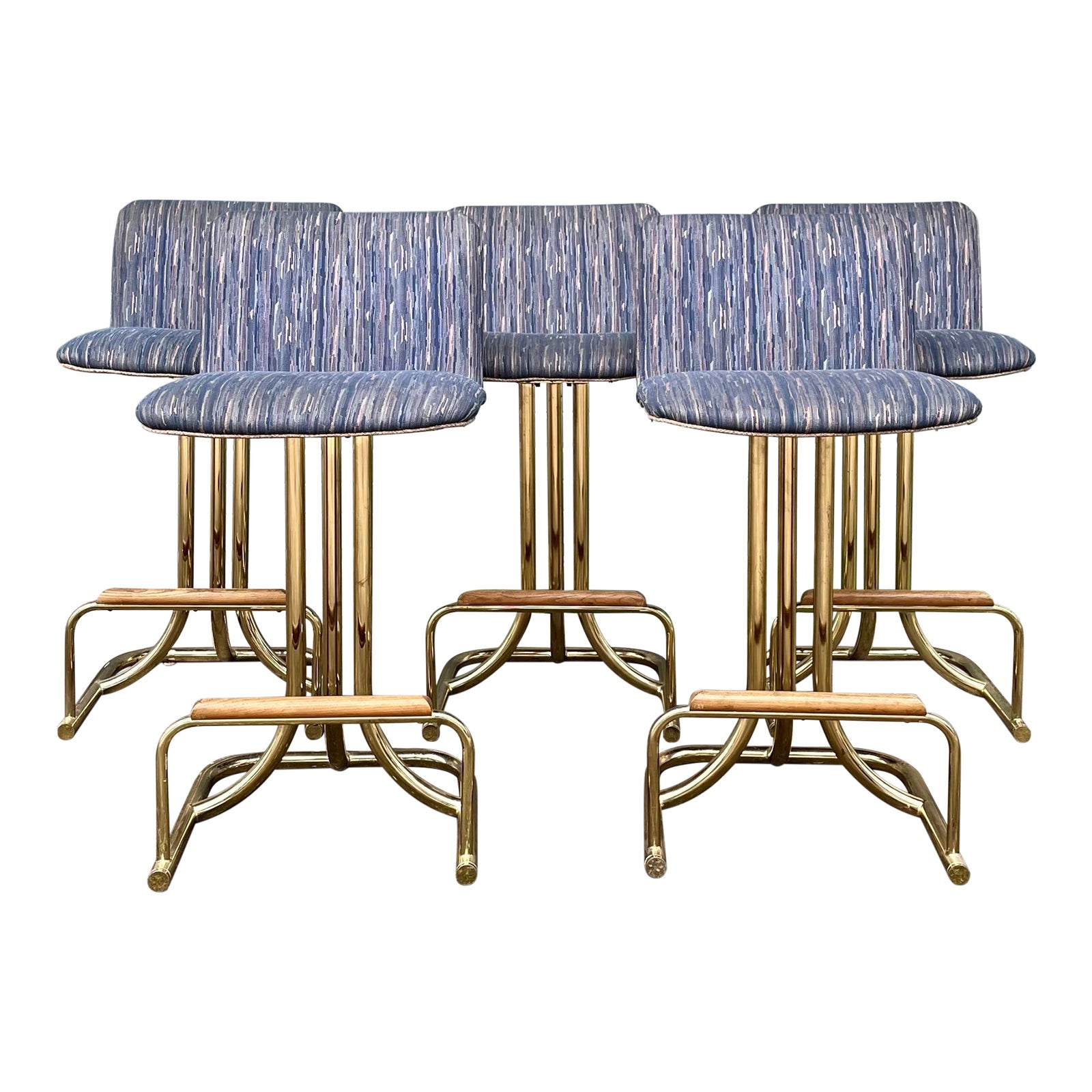 MidCentury Modern Flamingo Style Swivel Bar Stools With Gold Chrome