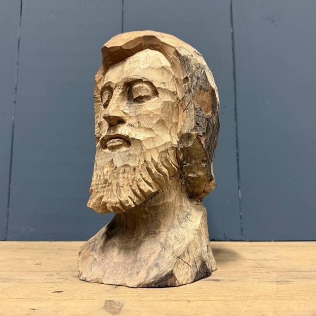 Wooden Carved Head of a Man with a Beard, 1950s For Sale - Image 12 of 12