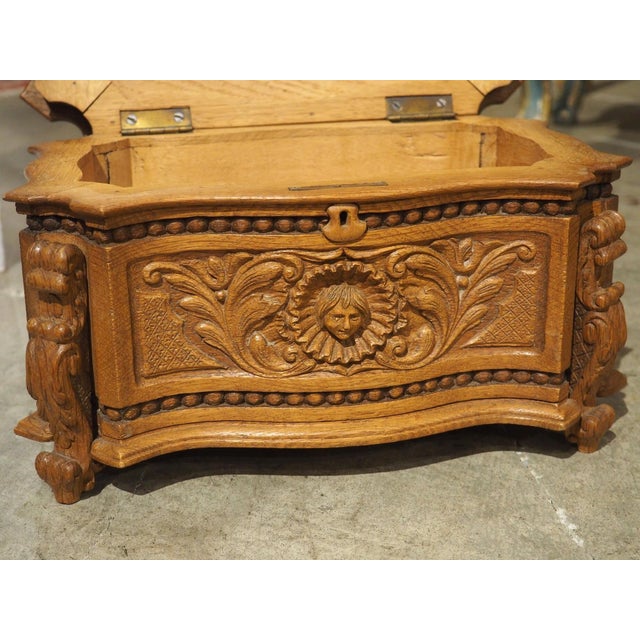 Wood Well Carved French Oak Coffret Jewel Box, Circa 1890 For Sale - Image 7 of 14