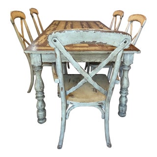 French Country, Rustic European , Shabby Chic Dining Table With Six Chairs For Sale