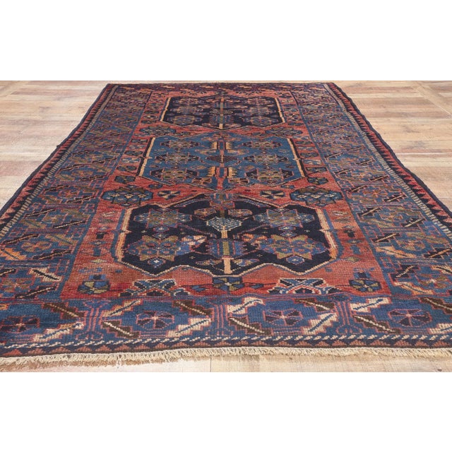 Red Early 20th Century Antique Persian Shiraz Rug, 04'09 X 08'11 For Sale - Image 8 of 10