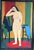 Vintage Mid Century abstract oil painting of a nude woman. Features bright red, yellow, blue and green colors. In handmade...
