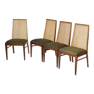 Mid Century Modern Cane Back Dining Chairs in the Style of Milo Baughman for Dillingham Seat of 4 For Sale