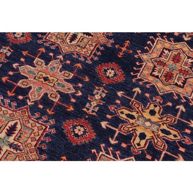 Textile Southwestern Super Kazak Blue/Beige Wool Rug - 8'3'' X 9'11'' For Sale - Image 7 of 10