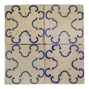 19th/20th Century Portuguese Set of Four Tiles, Tin-Glazed Pottery