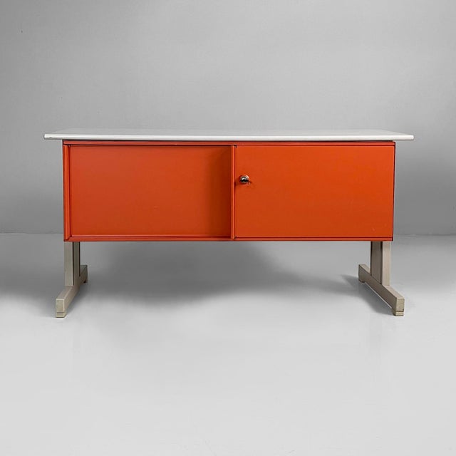 Italian brown orange sideboard Synthesis 45 by Ettore Sottsass for Olivetti, 1970s Sideboard from the Synthesis 45 series...