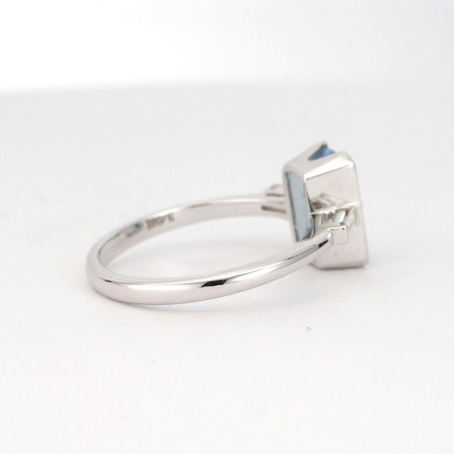 Contemporary 14k White Gold Ring With Octagon Aquamarine and Diamonds For Sale - Image 3 of 18