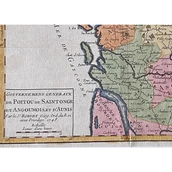 Antique Framed Map of West Central France, 1748 For Sale - Image 4 of 6
