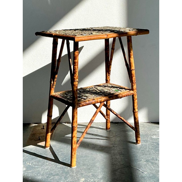 Vintage Boho China Mosaic Bamboo Side Table For Sale - Image 12 of 12