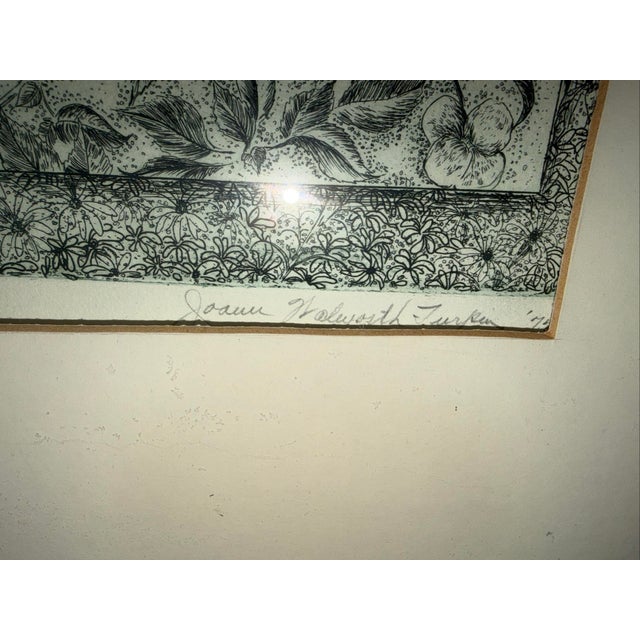 Op Art 1970s Joann Walworth Turner "Butterfly in Search" Signed Hand-Colored Etching, Edition 3/100, Framed Under Glass, 30x25 For Sale - Image 3 of 4