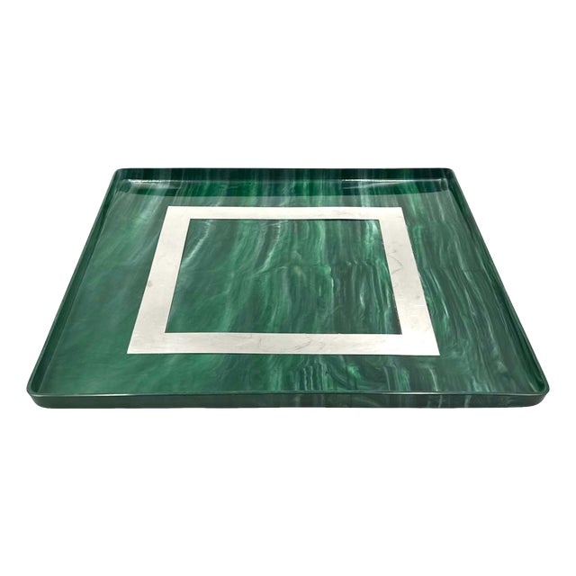 Hollywood Regency Malachite Effect Resin and Brass Tray, Italy, 1970s For Sale