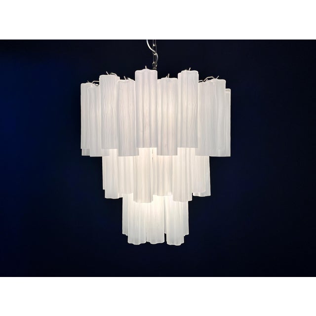 Glass Large Three-Tier Venini Murano Glass Tube Chandelier in Etched Glass, 1990s For Sale - Image 7 of 16