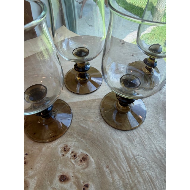 Libbey Glass Co. Vintage Mid-Century Modern Libbey Two Tone Tawny Brown Tulip Goblets 5.75" Set of 4 For Sale - Image 4 of 5
