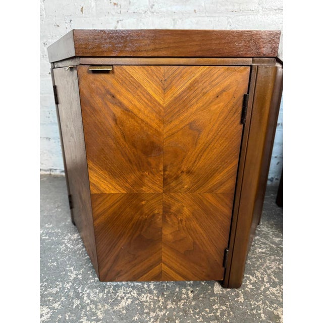 Brown Pair of Lane Furniture Hexagonal Mid-Century Walnut Side Tables For Sale - Image 8 of 15