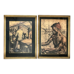 1910s Pair of Sailors Hernando Villa Mixed Media(1881-1952)...Born: Los Angeles, Ca