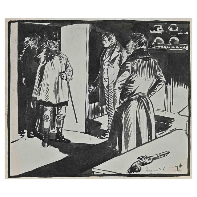 Pierre Georges Jeanniot, Meeting, Ink Drawing, Early 20th Century For Sale