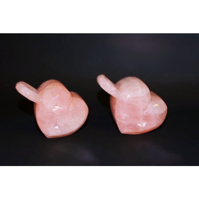 Valentine's Natural Rose Quartz Pink Heart Shaped Cups Pair For Sale - Image 11 of 13
