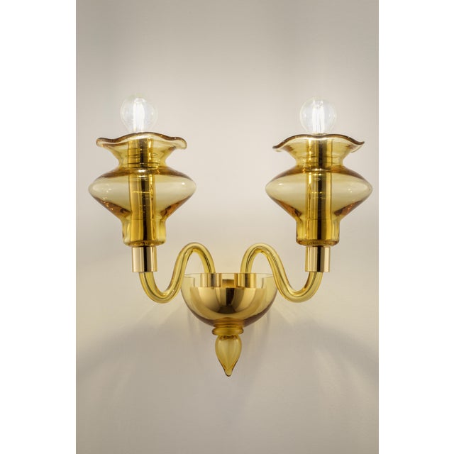 Murano Elegant Linear Modern Amber Murano Glass Wall Sconce For Sale - Image 4 of 4