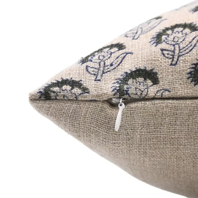 Art Deco Fabdivine Artisan Block Print Throw Pillow Cover 14x36 Inch Thick Linen-Juju Flower For Sale - Image 3 of 5