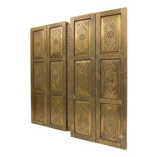 Vintage Hand-Hammered Brass-Clad Double Doors | Architectural Statement Pair 80x36 For Sale