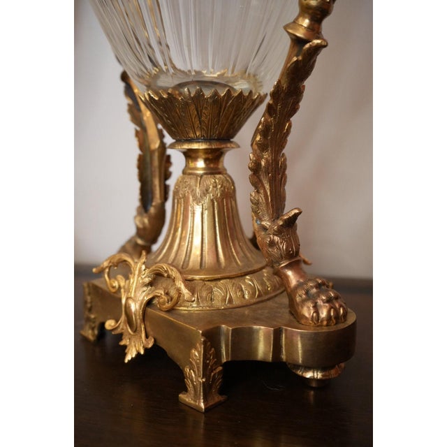 Bronze Antique Signed French Gilt Bronze Mounted Diamond Cut Baccarat Crystal Urns - Pair For Sale - Image 8 of 12