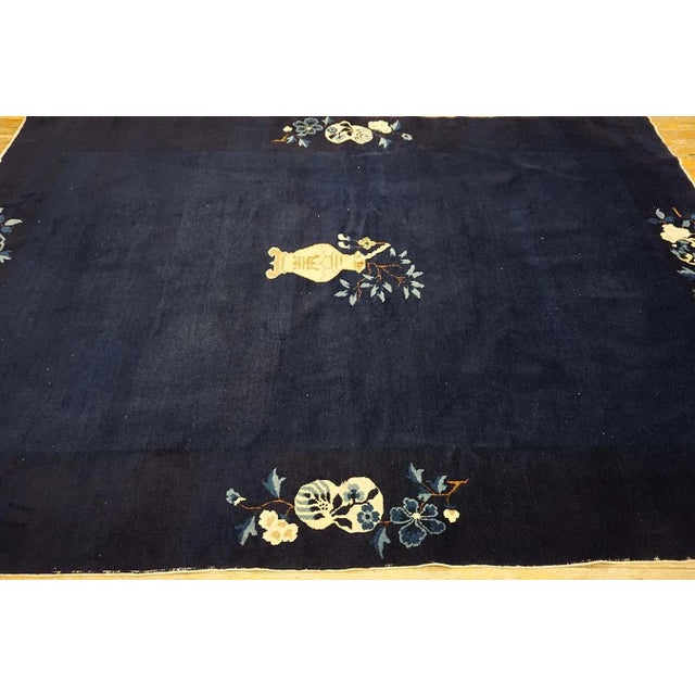 1920s 1920s Blue Navy Vase Minimalist Antique Chinese Peking Carpet 6' X 8'10" Knotted Wool Rug For Sale - Image 5 of 12