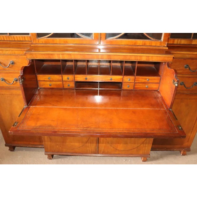 Satinwood Baker Furniture Company Crown Glass Breakfront Bookcase