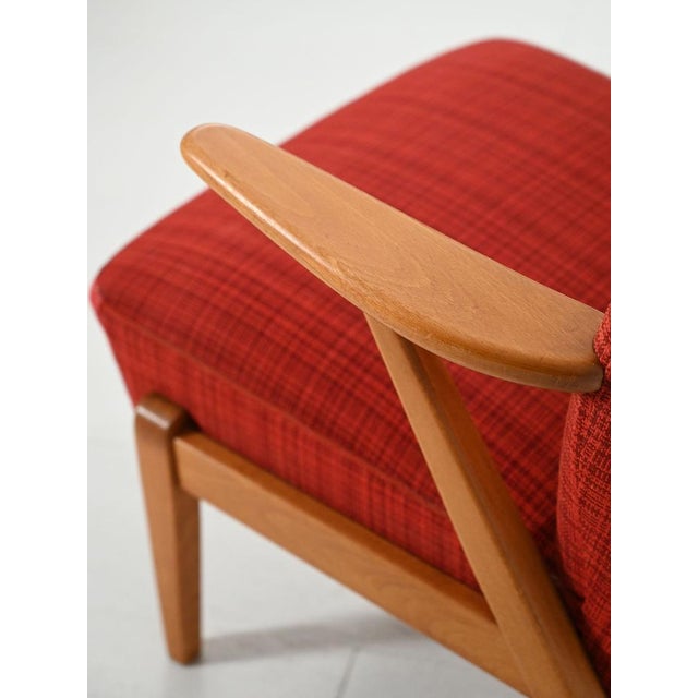 Scandinavian Armchair in Red Wool Upholstery, 1950s For Sale - Image 9 of 10