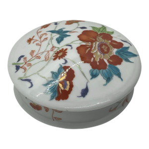 1980s A. Raynaud & Cie Limoges Porcelain Hokusai Celadon 4" Lidded Jewelry Trinket Box