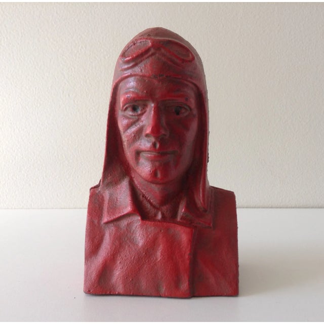 Vintage; circa 1928, cast iron bank, accent piece, or perfect paperweight of Charles Lindbergh. In great condition for use...