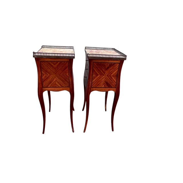 Late 19th Century Marble Top Gallery French Italy 3 Drawer Stands, Pair For Sale - Image 14 of 18